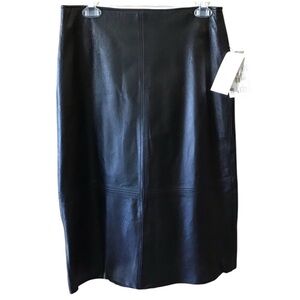 Vintage Clio Leather Black Midi Skirt NWT Size 8